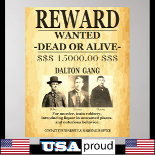 Poster Dalton Gang Reward Oferecido