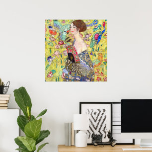 Poster Dama com Leque por Gustav Klimt, Japonismo Vintage
