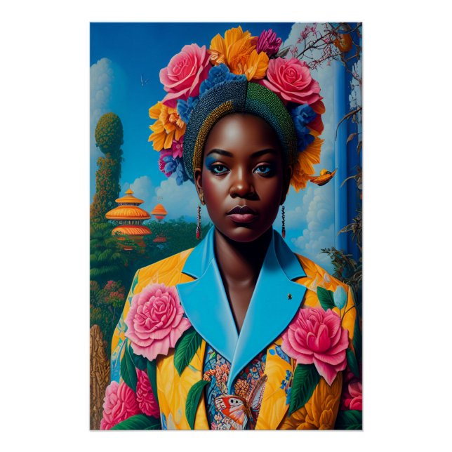 Pôster Dama com um blazer floral (Frente)