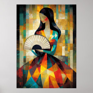 Poster Dama com um Leque - Obra-prima cubista inspirada