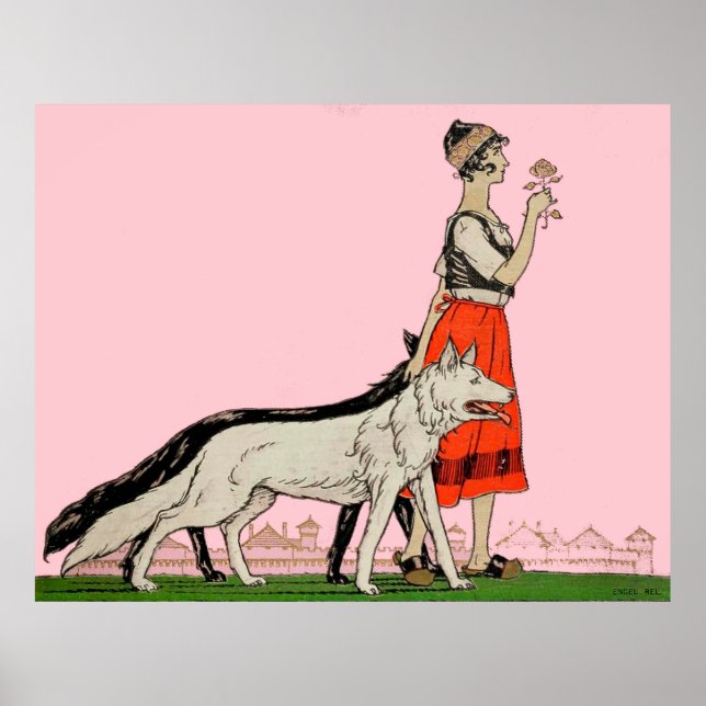 Poster Dama com uma Rosa e seus cães - Arte Antiga (Frente)