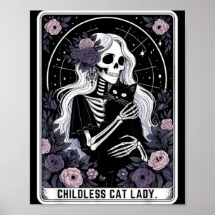Poster Dama de Gato sem Filhos Carta de Tarot Esqueleto G