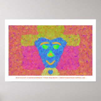 Poster Dama de rosto azul no chapéu amarelo