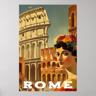 Poster Dama de Viagem Roma Itália Coliseu Vintage