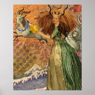 Pôster Dama do Renascimento Capricórnio Fantasia Vintage 