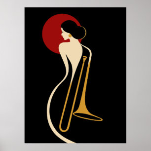 Poster Dama do Trombone Art Déco – Ilustração Minimalista