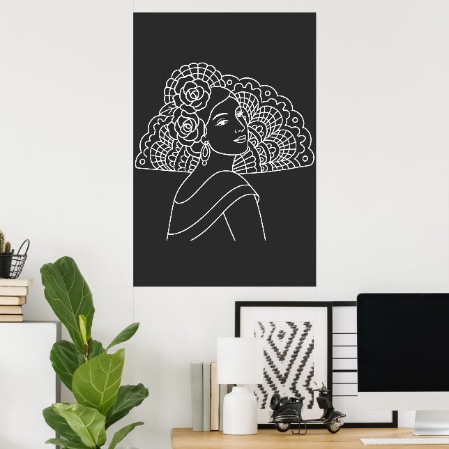 Poster Dama Espanhola de Flamenco com Leque arte em Tinta (Escritório em casa)