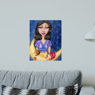 Poster Dama Fantasia Segurando Lua Crescente Adormecida