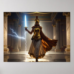 Poster Dama Liberdade Deusa Atena Guerreira EUA Democraci