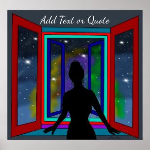 Poster Dama Olhando para a Janela Citação Personalizada
