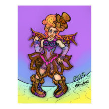 Dama Steampunk Sassy Com Chapéu Alto e Asas Arte
