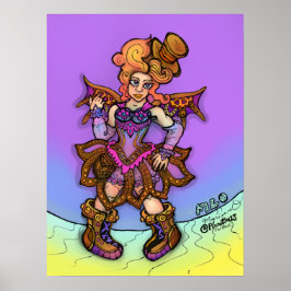 Poster Dama Steampunk Sassy Com Chapéu Alto e Asas Arte