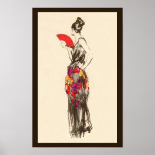 Pôster Dama Vintage da Moda com um Vestido de Primavera