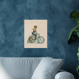 Pôster Dama Vitoriana Vintage em Bicicleta com Cachorro