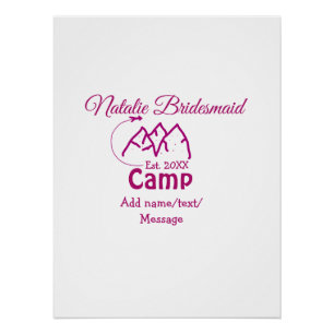 Pôster Damas de honra do acampamento rosa adicionar nome 
