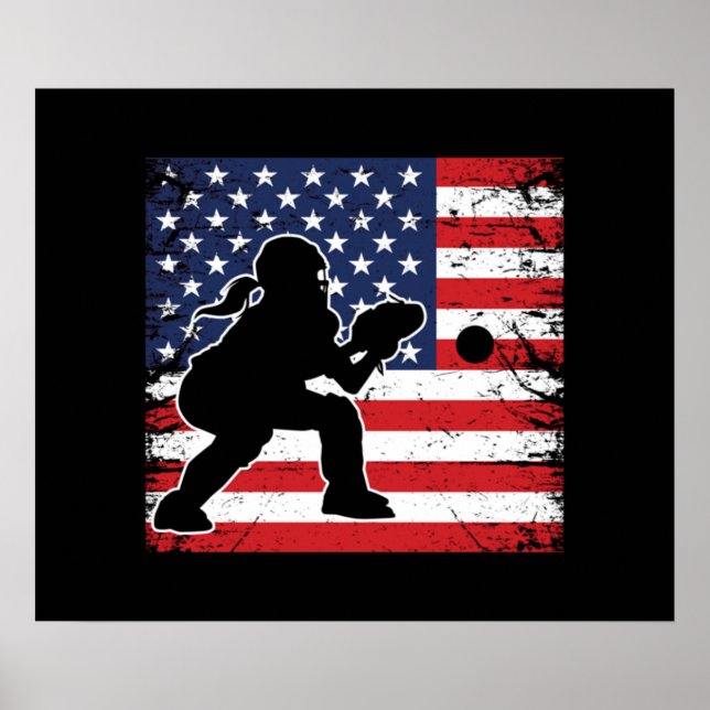 Poster Damas de Softball Catchers Gear Stuff USA Flag (Frente)