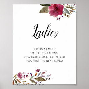 Poster Damas Mulher Banheira Sinal Burgundy Floral