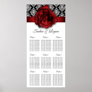 Pôster Damasco de Rosa vermelha do Gráfico de Casamento