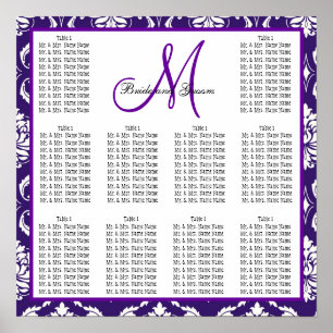 Poster Damasco do roxo da carta do assento do casamento