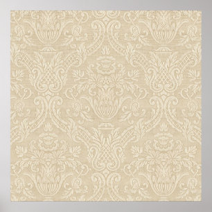Poster Damasco elegante floral bege do papel de parede do