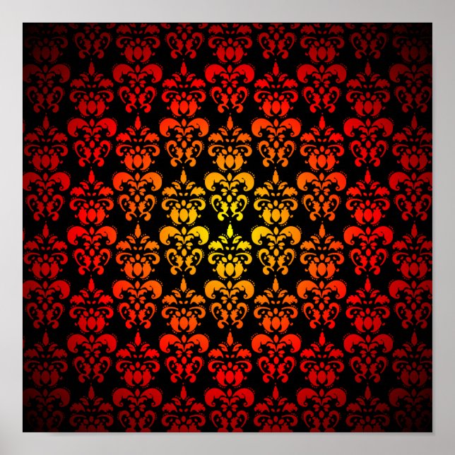 Pôster Damasco vermelho, amarelo e preto (Frente)