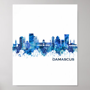 Poster Damascus Syria Skyline Blue
