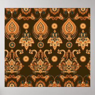 Poster Damask Floral: Estilo de Vintage sem costura