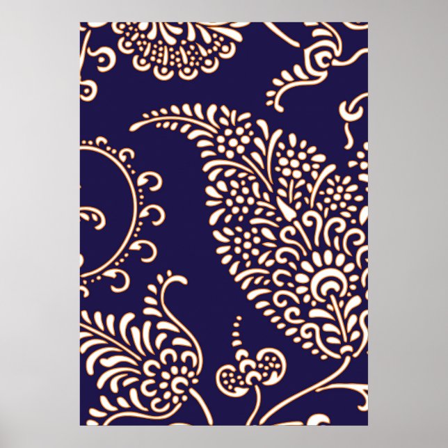 Poster Damask vintage paisley - padrão gráfico floral (Frente)