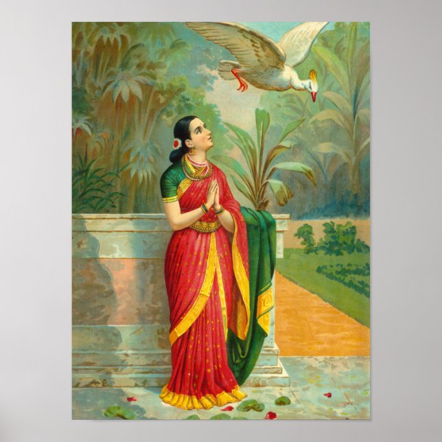 Poster Damayanti e Swan por Raja Ravi Varma (Frente)