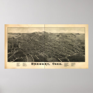 Pôster Danbury Connecticut 1884 mapas panorâmicos