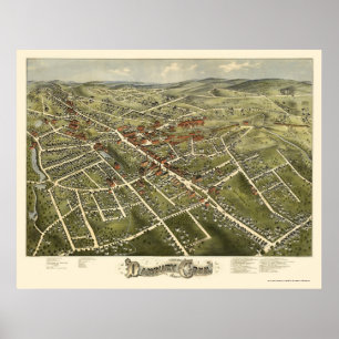 Pôster Danbury, mapa panorâmico do CT - 1875