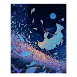 Pôster Dança Caprichosa ao Luar Fantasia Azul Arte