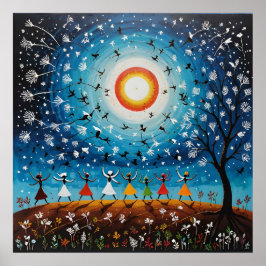 Poster Dança Cósmica - Paisagem de Warli Surreal