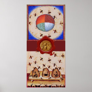 Pôster DANÇA DAS ABELHAS DE MEL, 4 ELEMENTOS, Selo de Cer