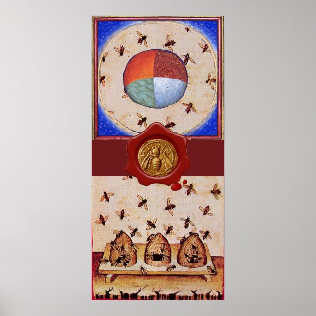 Pôster DANÇA DAS ABELHAS DE MEL, 4 ELEMENTOS, Selo de Cer (Frente)