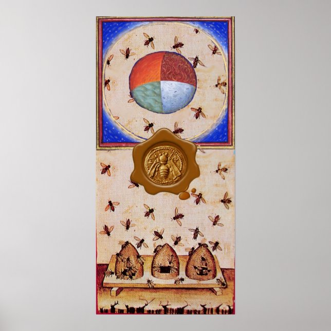 PÔSTER DANÇA DAS ABELHAS DE MEL COM 4 ELEMENTOS, FURO DE  (Frente)