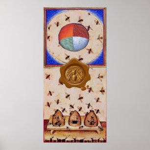 Pôster DANÇA DAS ABELHAS DE MEL COM 4 ELEMENTOS, Selo De