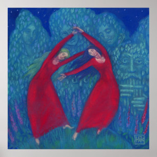 Pôster Dança das bruxas, pintura pastel, arte da fantasi