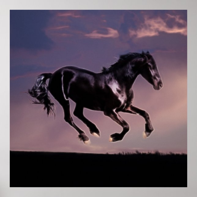 Poster Dança de cavalos no pôr do sol (Frente)
