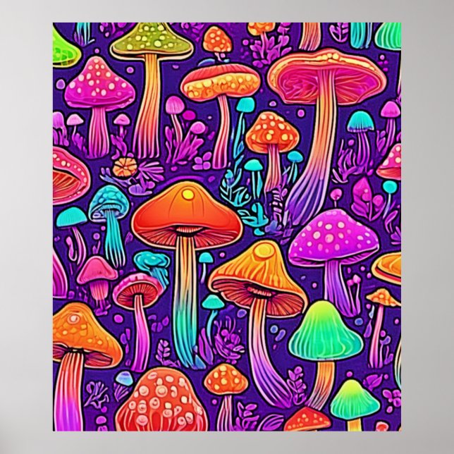 Poster Dança de Cogumelos Neon Flores (Frente)