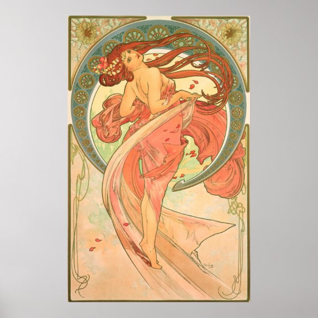 Poster Dança de Vintage por Alphonse Mucha (Frente)