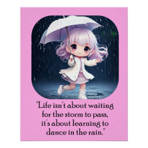 Pôster Dança em Arte Chibi em Chuva