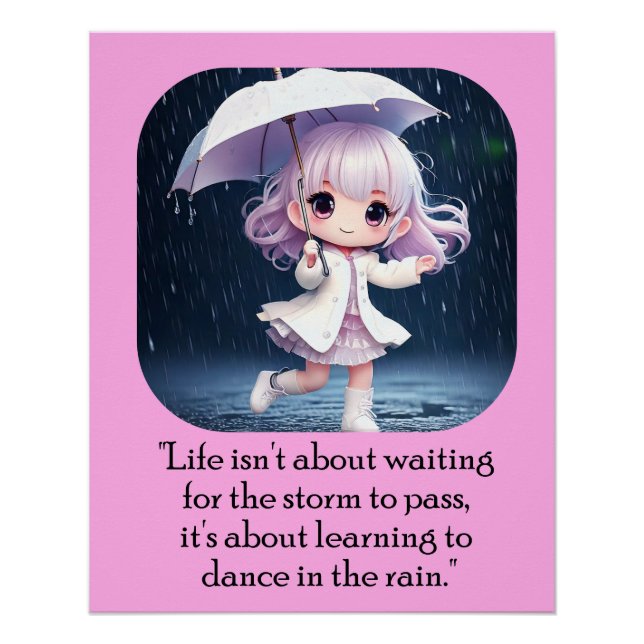 Pôster Dança em Arte Chibi em Chuva (Frente)