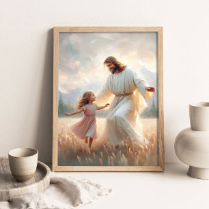 Poster Dança Fé, Arte Cristã, Jesus e Menina Dançando
