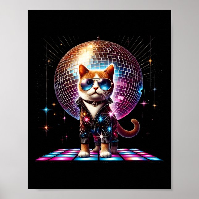 Poster Dançando Gato Disco Ball Kitten Gatinho Lover Funn (Frente)