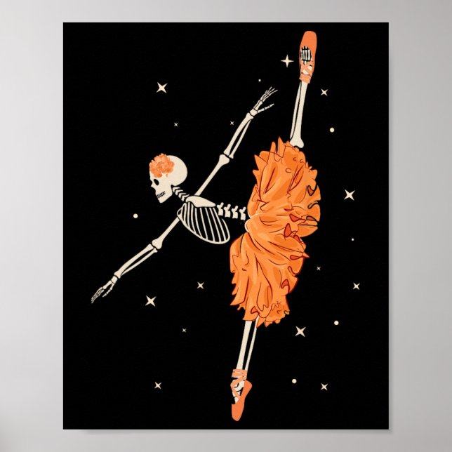 Poster Dançando Skeleton Ballerina Balé Dance Halloween (Frente)