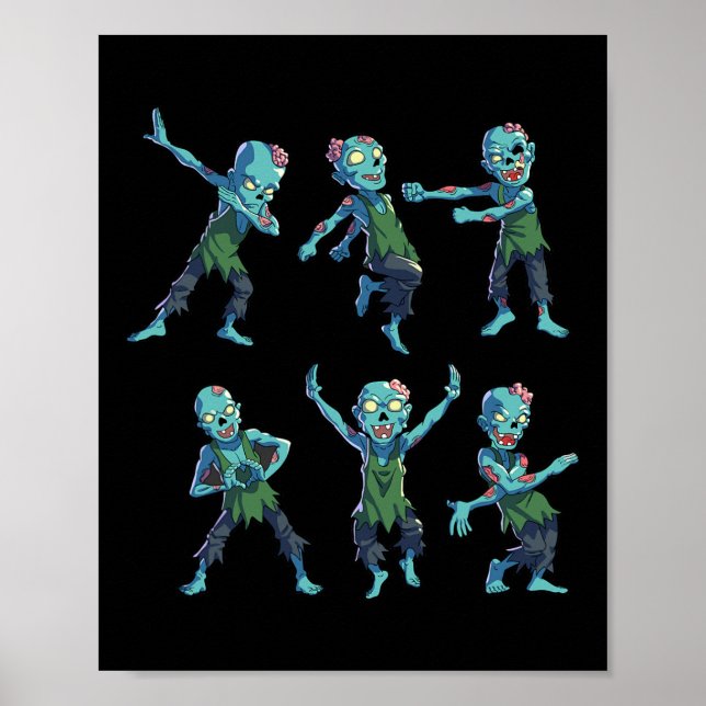 Poster Dançando Zombie Halloween Crianças Meninas Dabbing (Frente)
