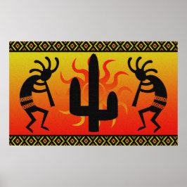 Poster Dançar Kokopelli Na Arte De Muro Tribal Sunset