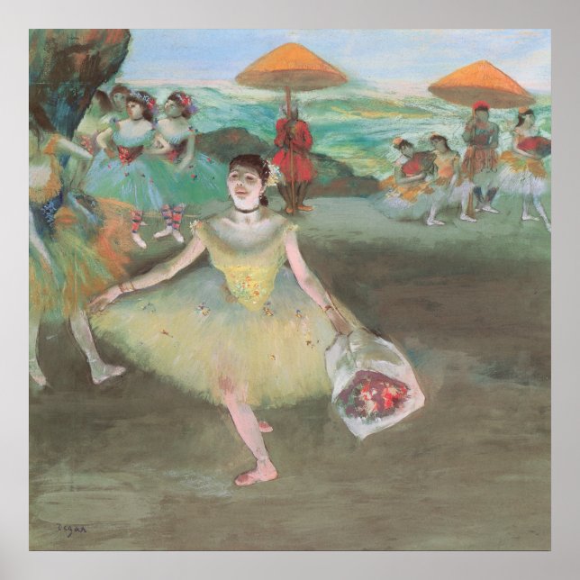 Poster Dançarina com Buquê, Curtsying por Edgar Degas (Frente)