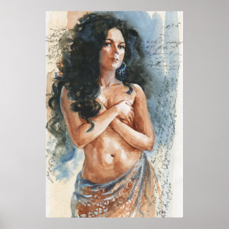 Poster Dançarina de barriga, retrato de aquarela